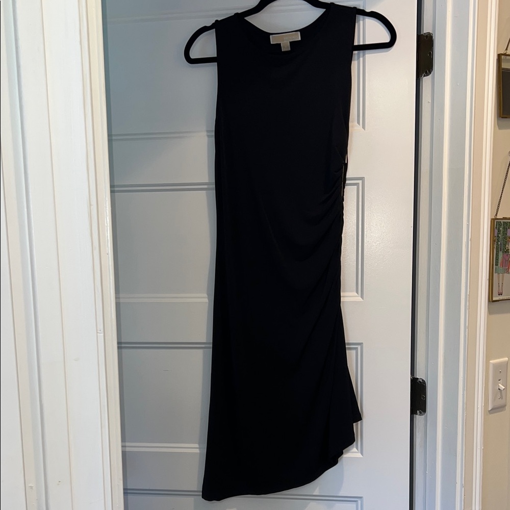 MICHAEL Michael Kors Black Asymmetrical gold zipper ruched Dress